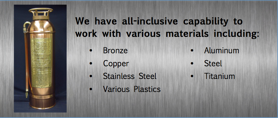 bronze, copper, stainless steel, steel aluminum, titanium, plastics